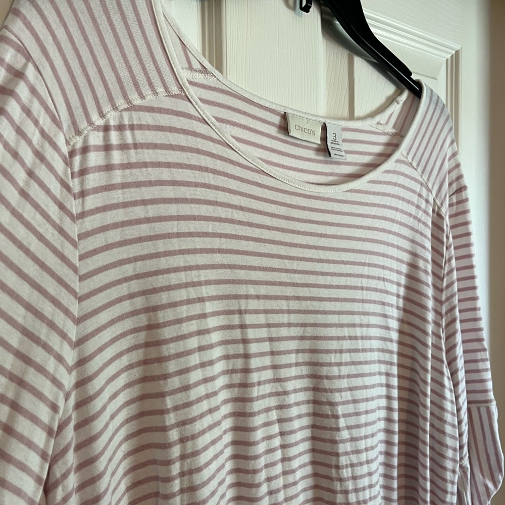 Chico's Soft Pink and White Striped Long Sleeve Top